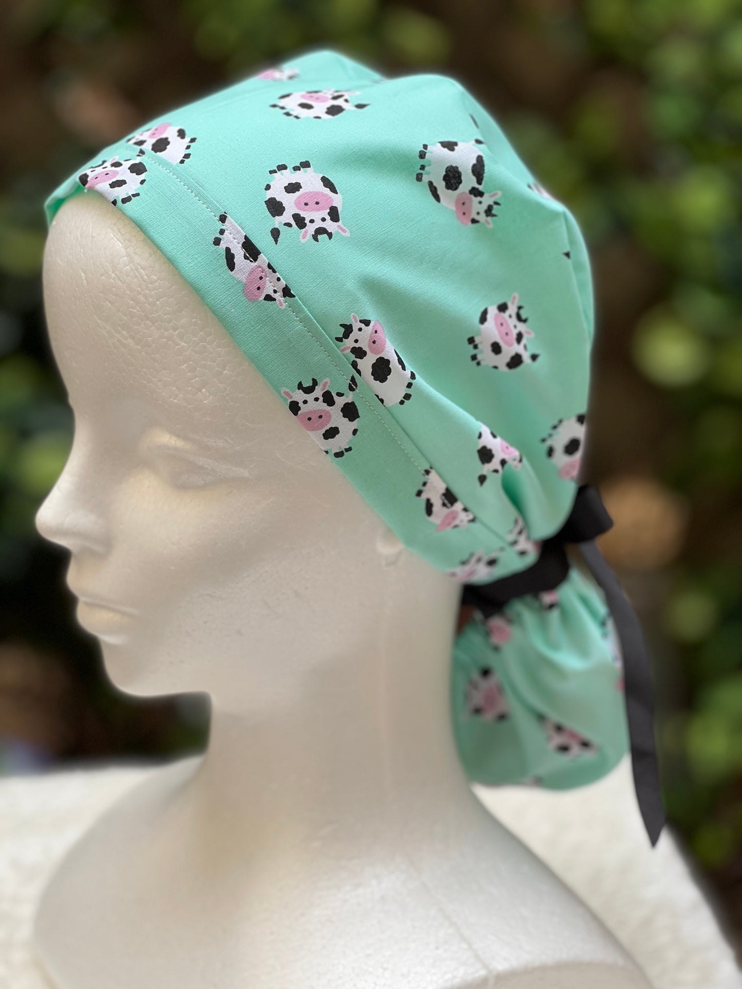 Cow Print Ponytail Scrub Cap