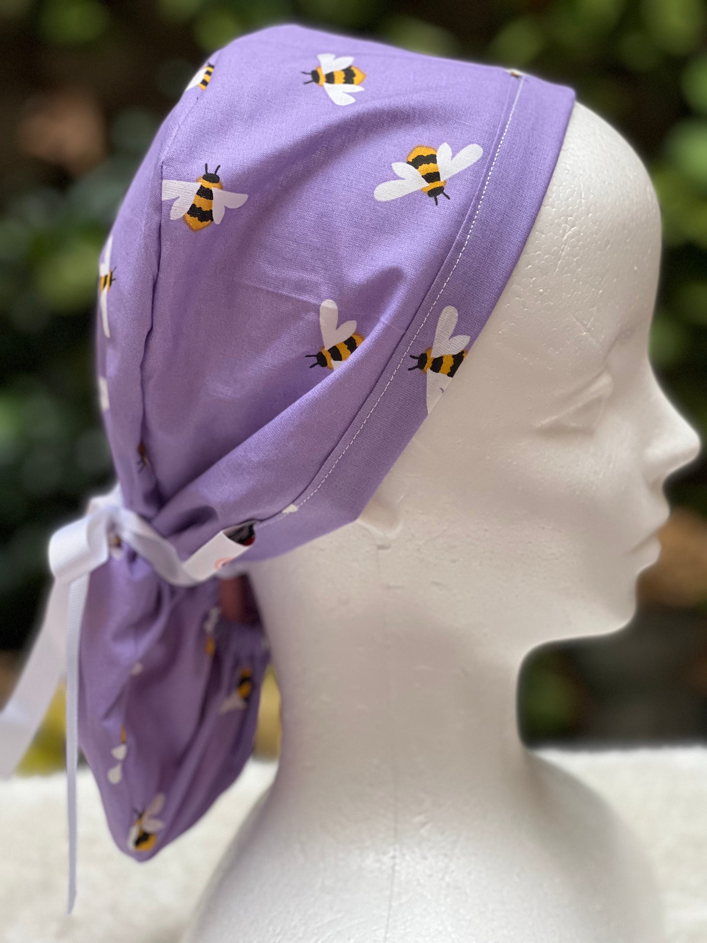 Purple Bees Ponytail Scrub cap