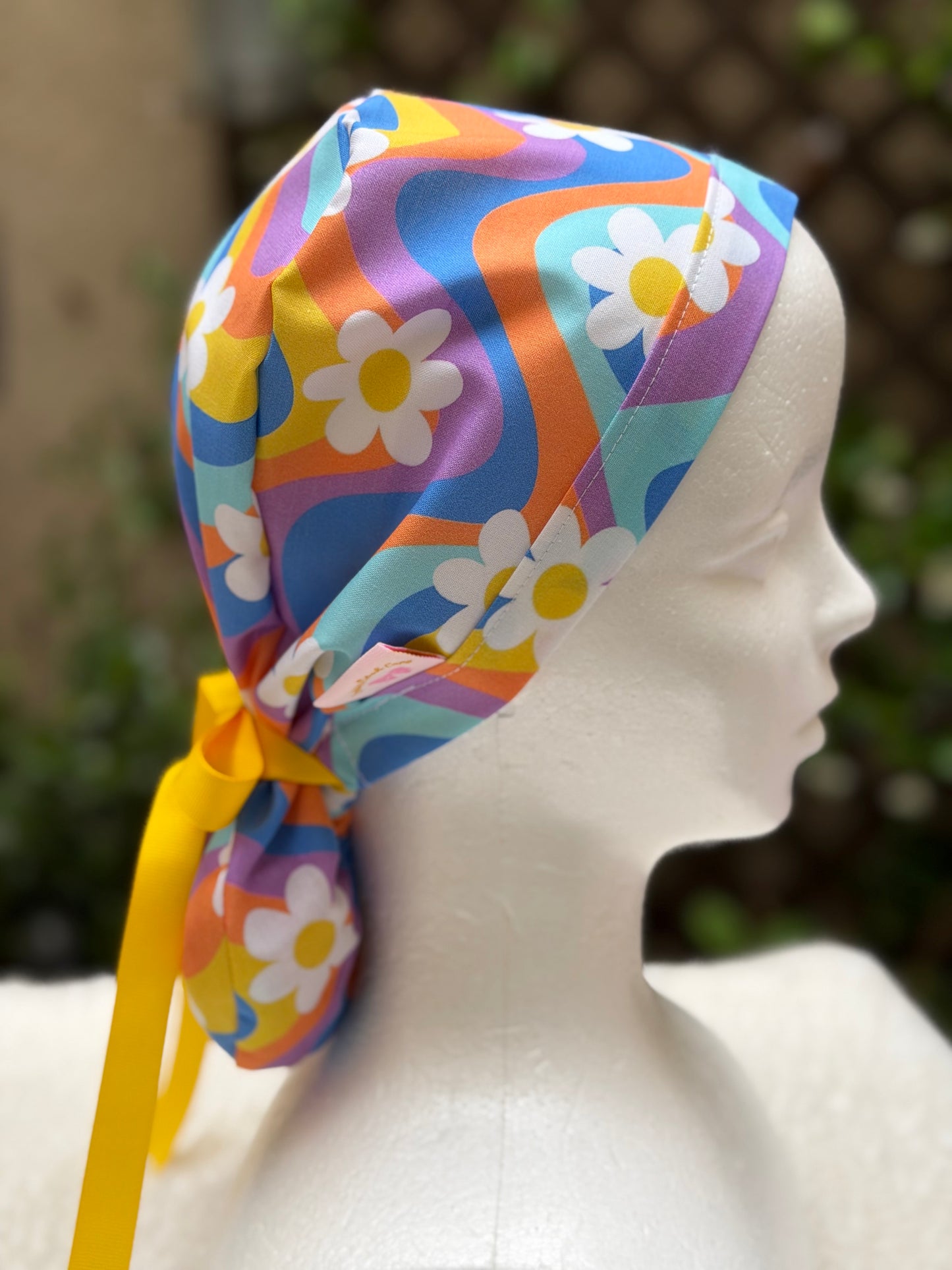 Blue Retro Ponytail Scrub Cap