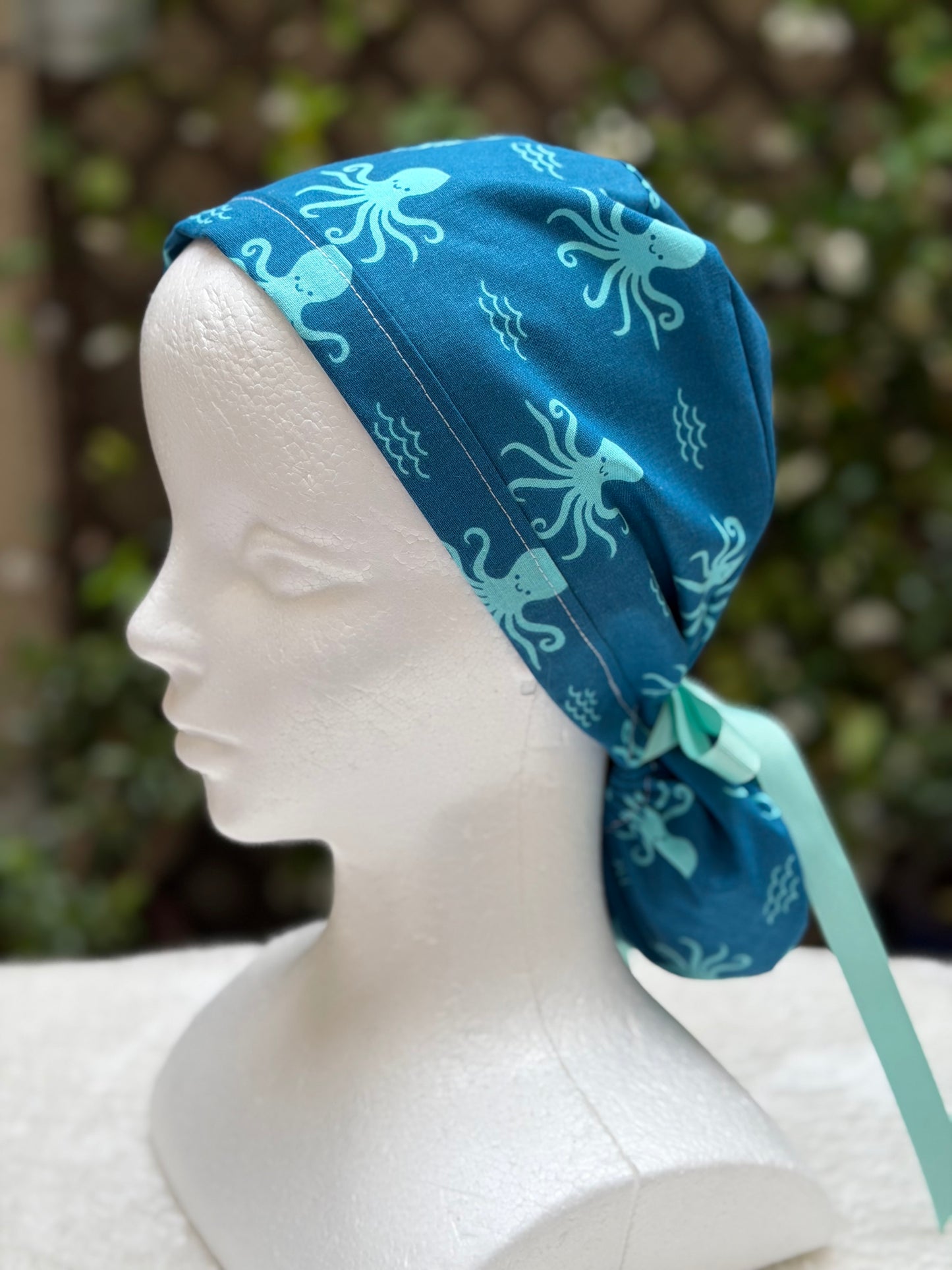 Sea life octopus Ponytail Scrub Cap