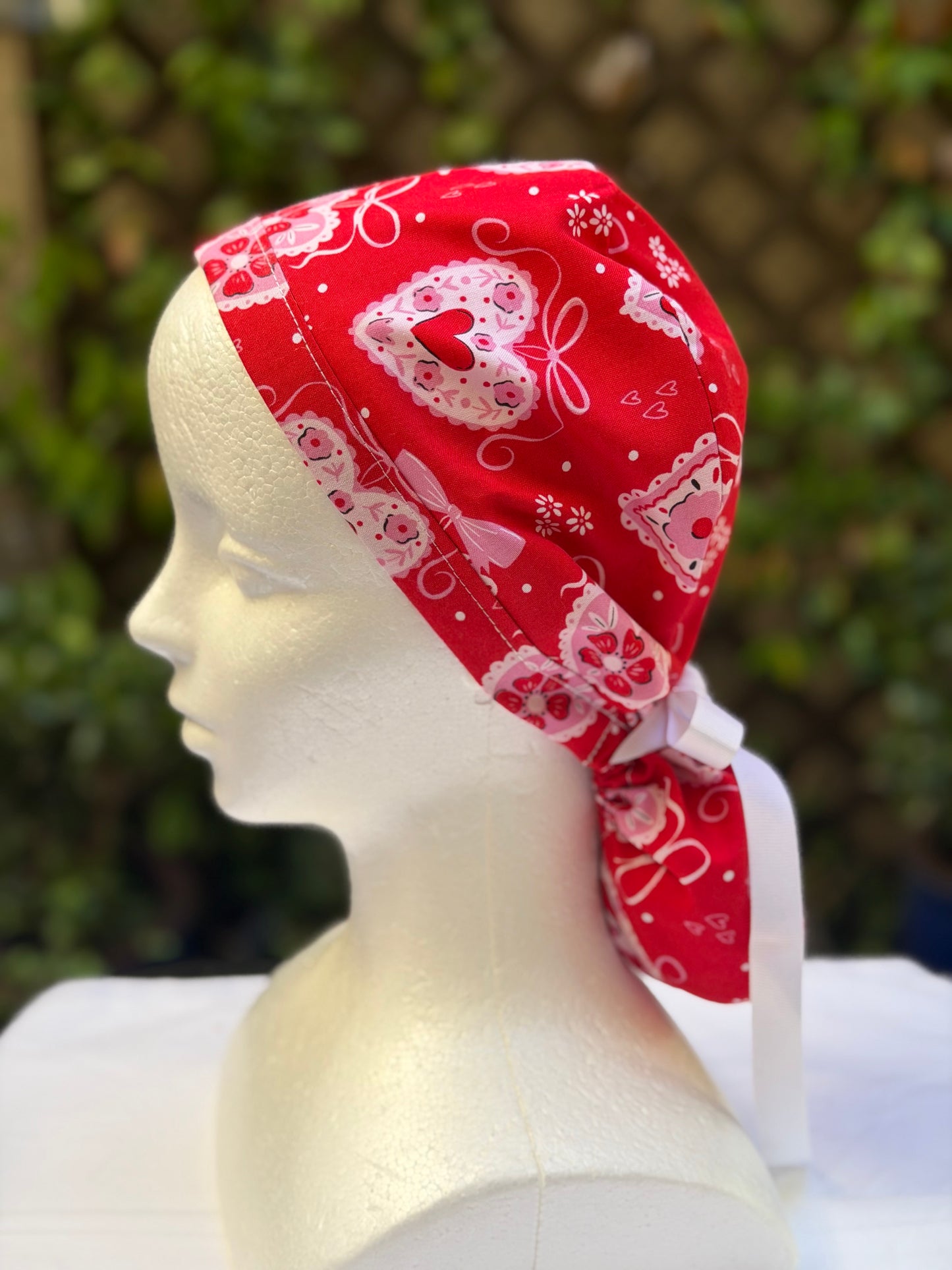 Hearts and bows Valentines scrub cap