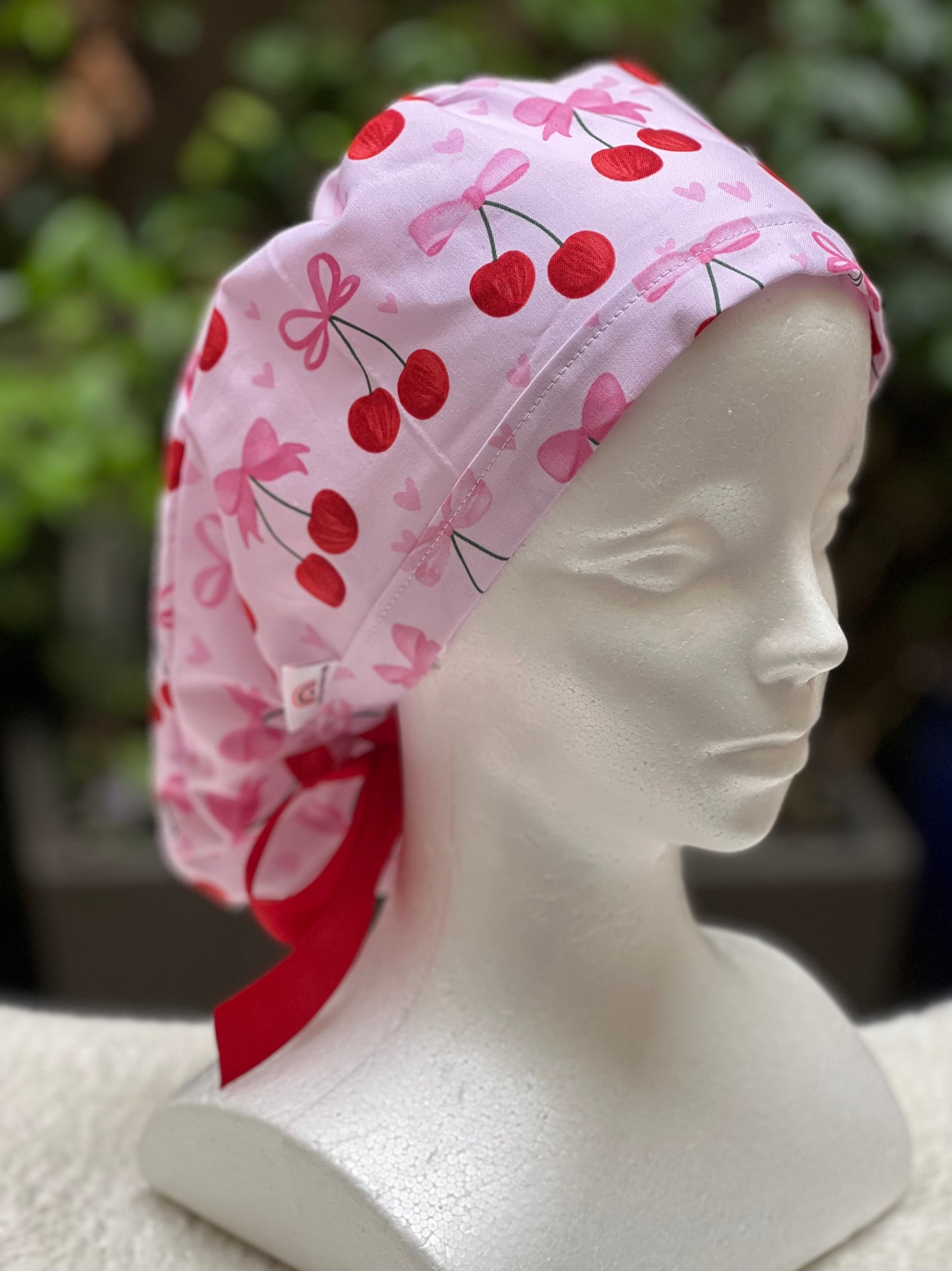 Bows and Cherries Valentines scrub cap