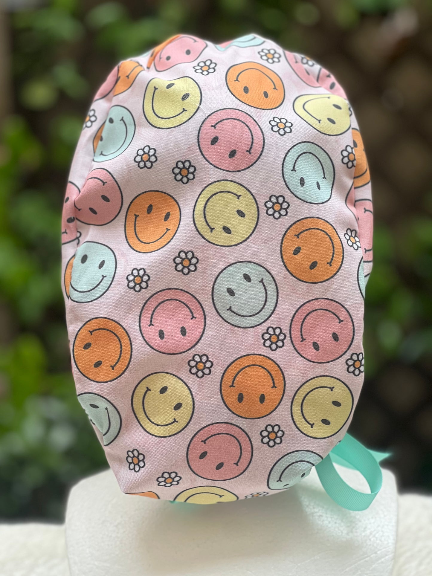 Retro smiley Face Ponytail Scrub Cap