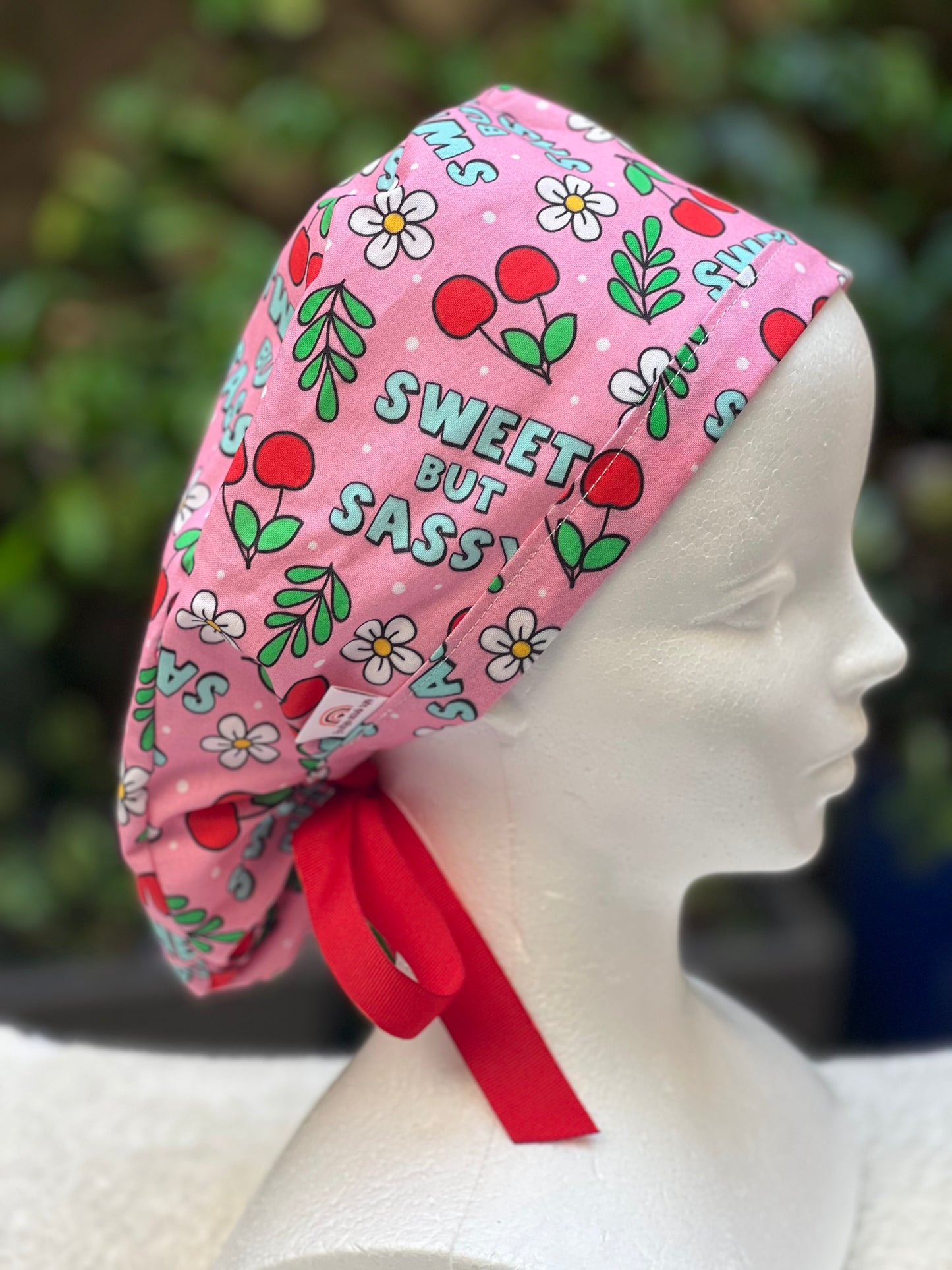 Pink Sweet but Sassy Ponytail Scrub Cap