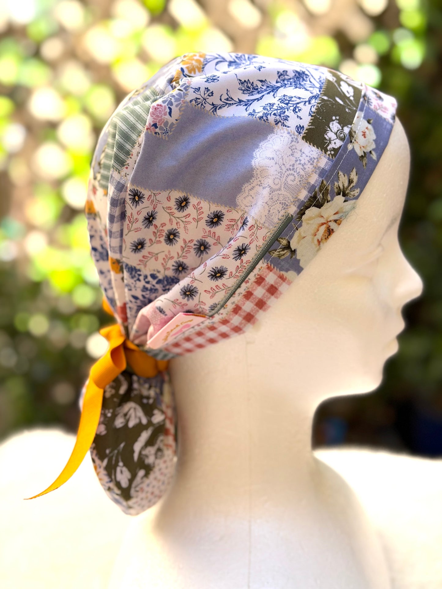 Summer patchwork Ponytail Scrub Cap