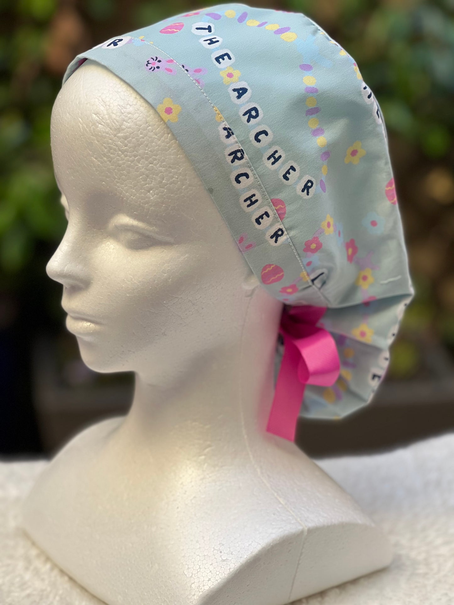 Green Friendship Bracelet Ponytail Scrub Cap