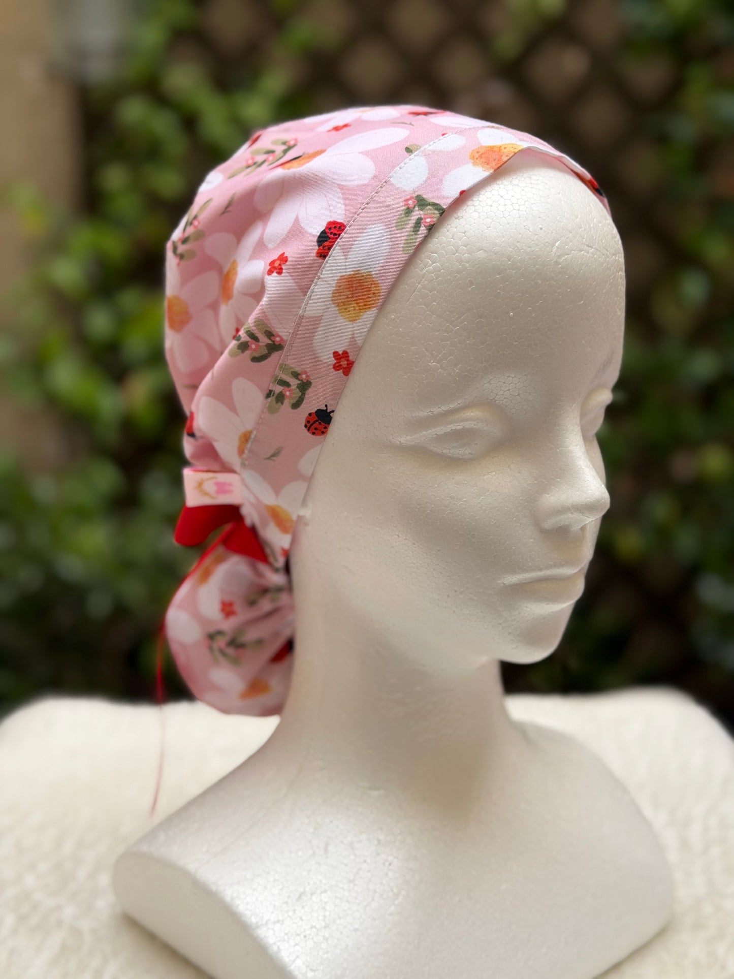 Flowers and Bees Ponytail Scrub Cap