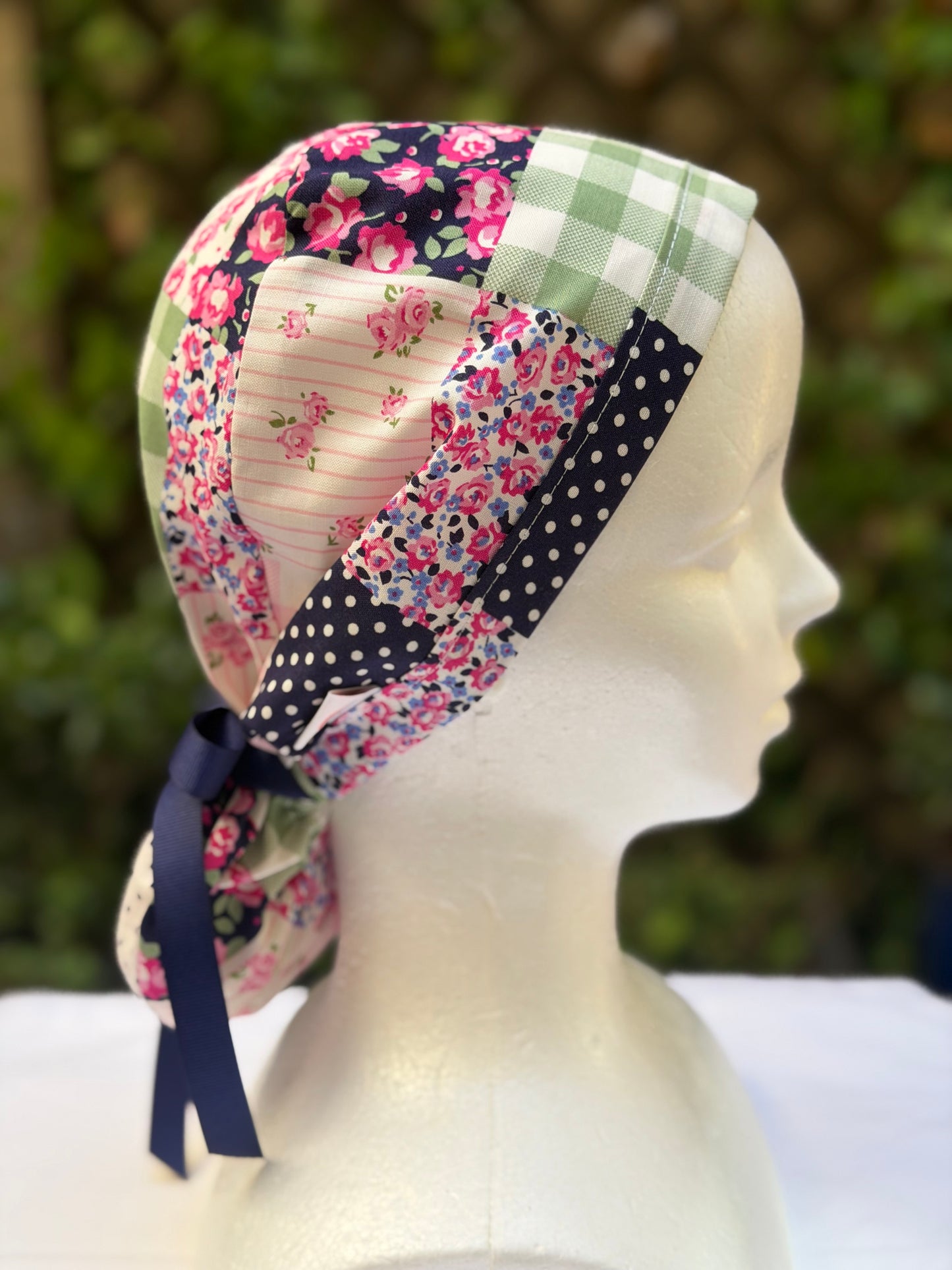 Patchwork Ponytail Scrub Cap