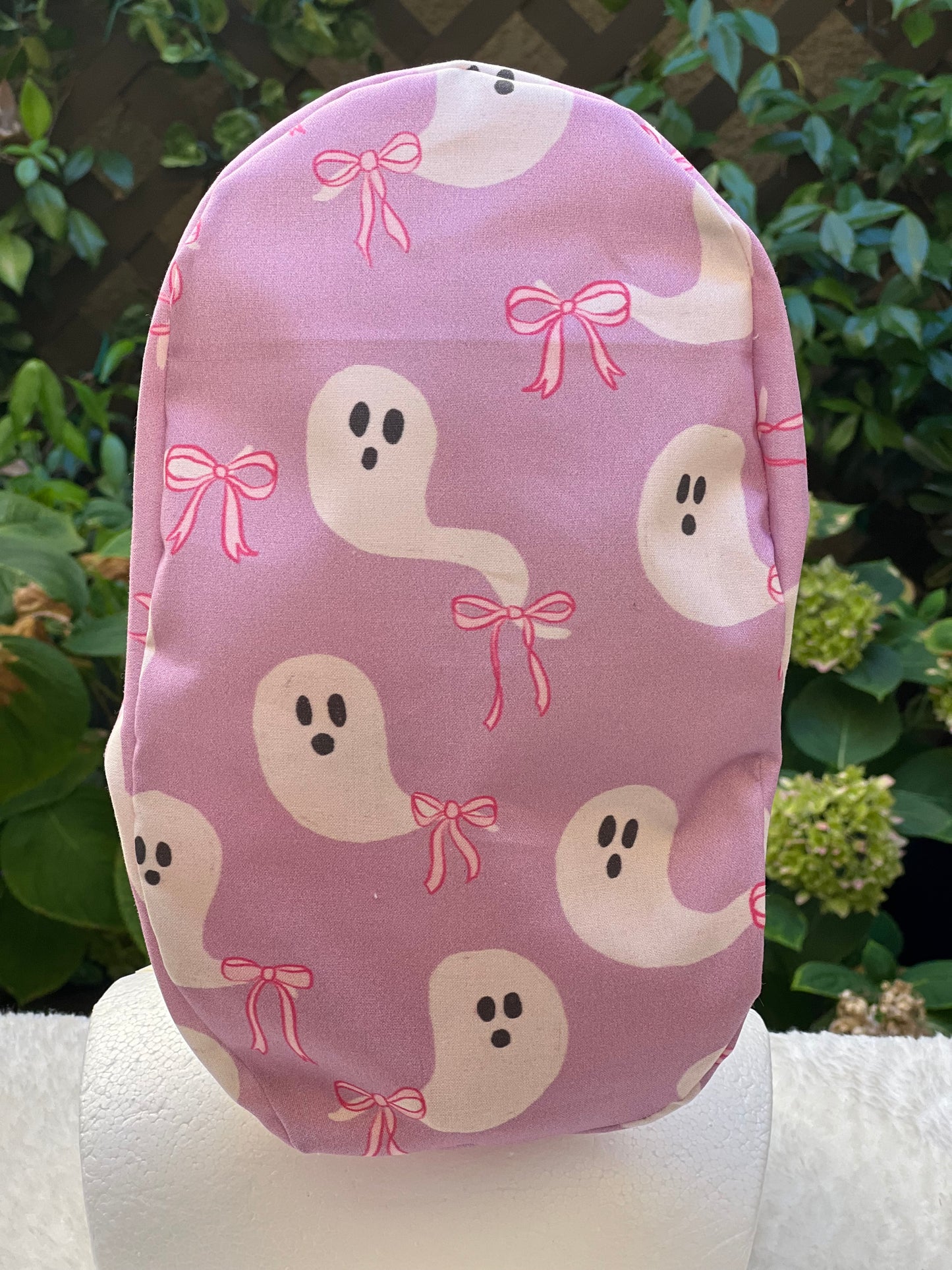 Purple ghost with bow scrub cap