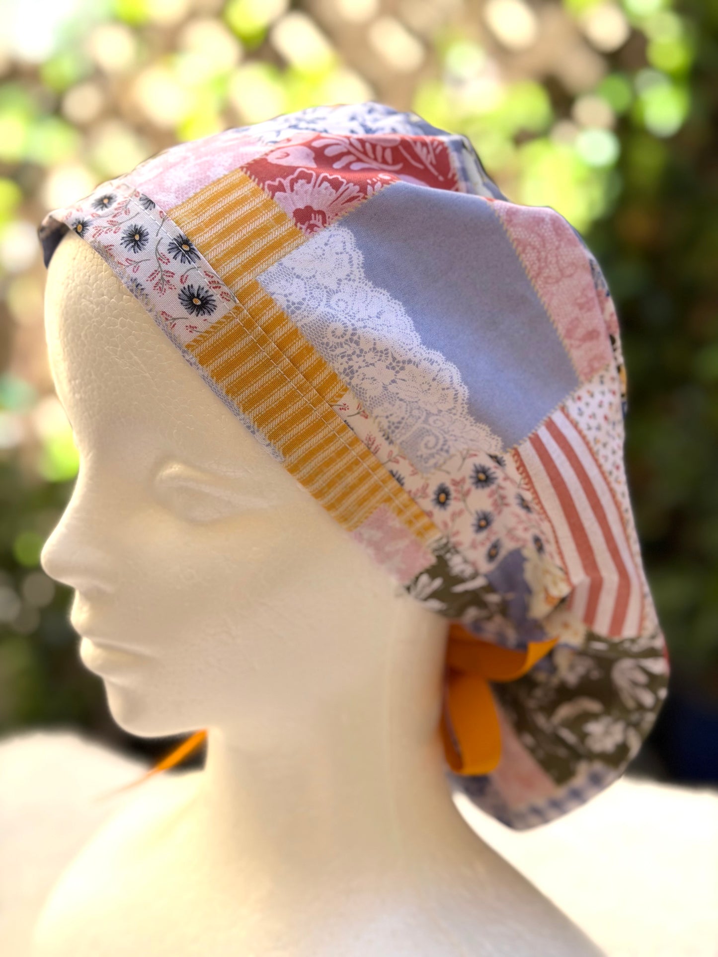 Summer patchwork Ponytail Scrub Cap