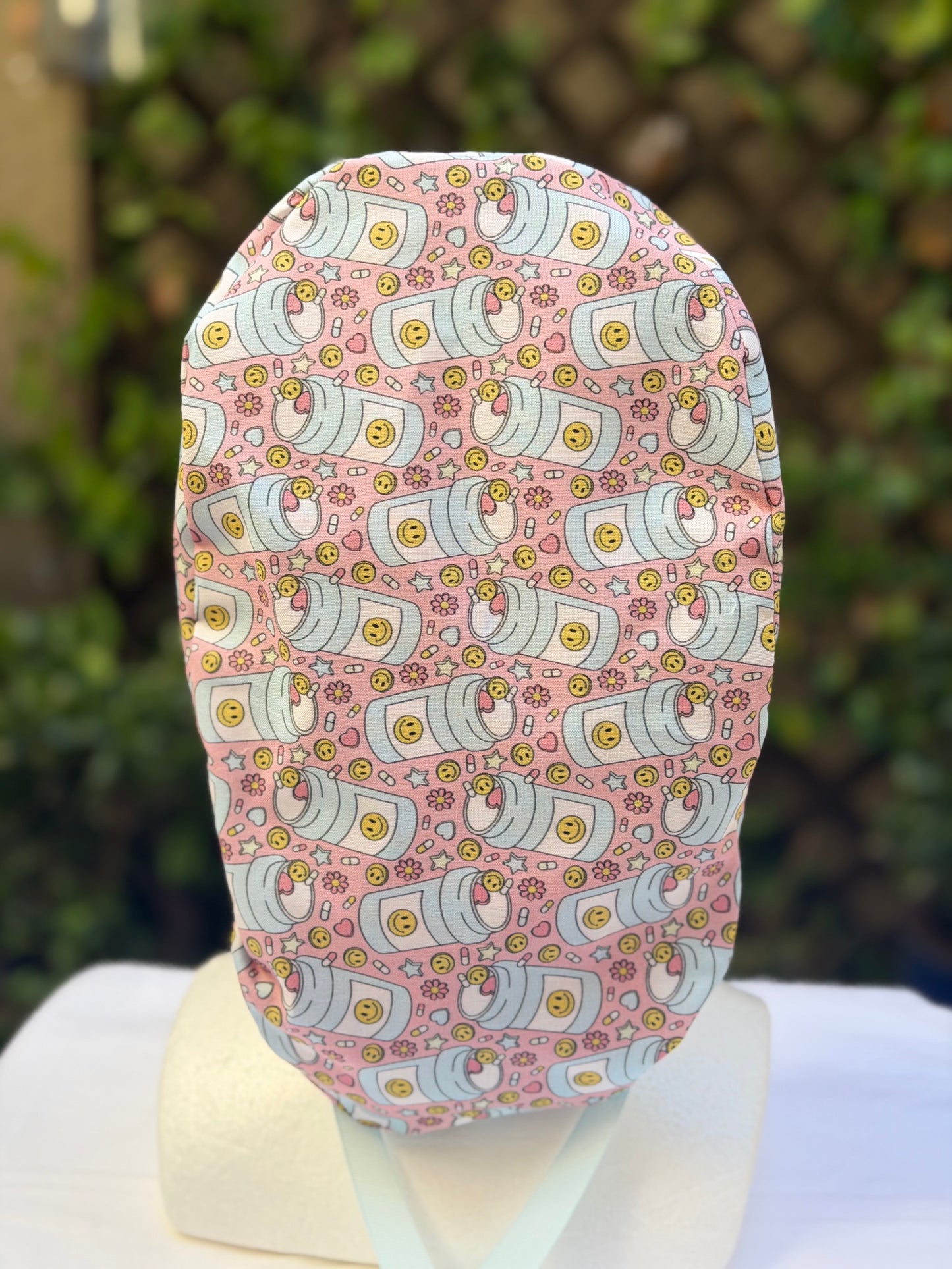 Happy pills with Caution Ponytail Scrub Cap