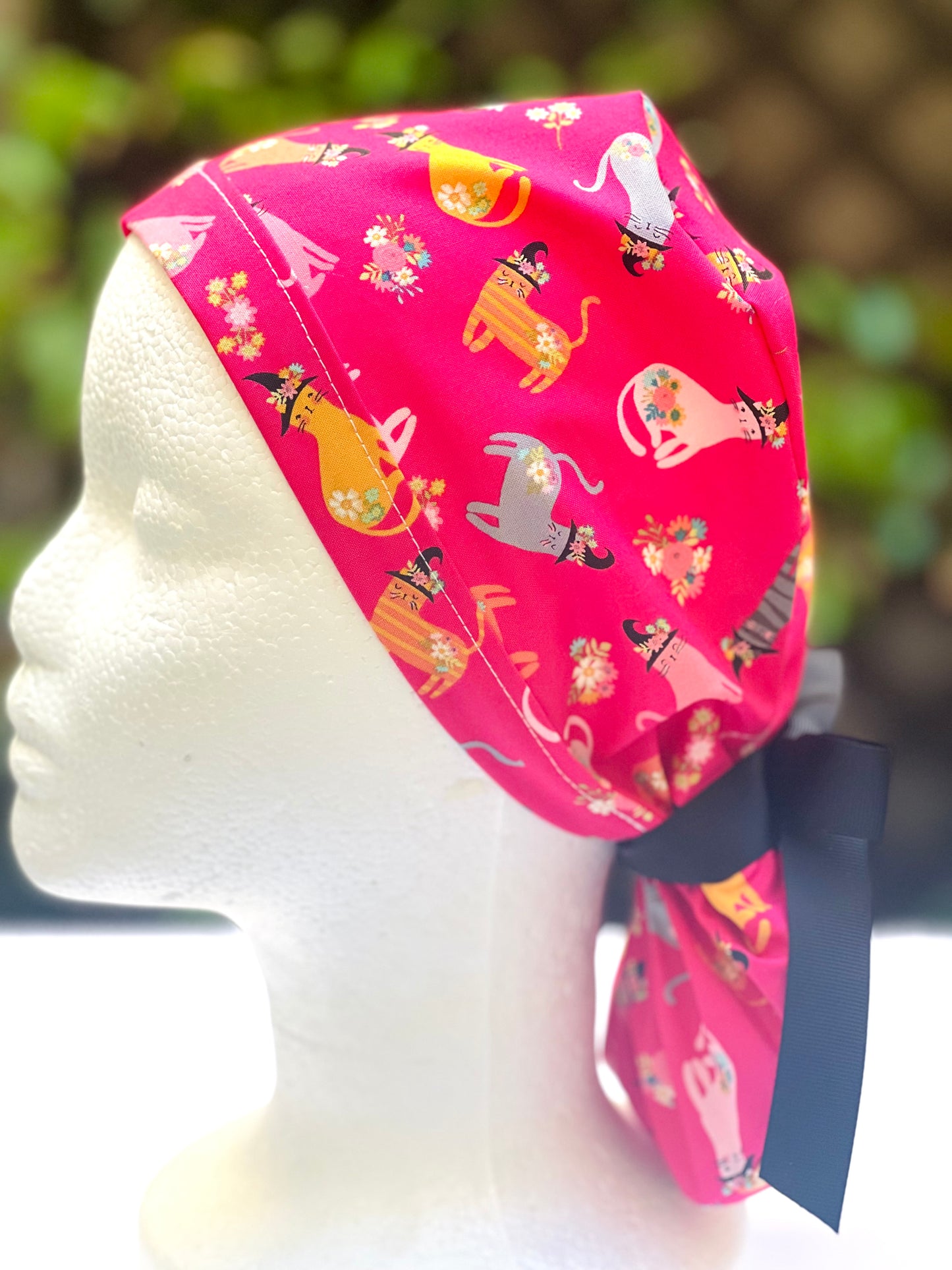 halloween kitty Ponytail scrub cap