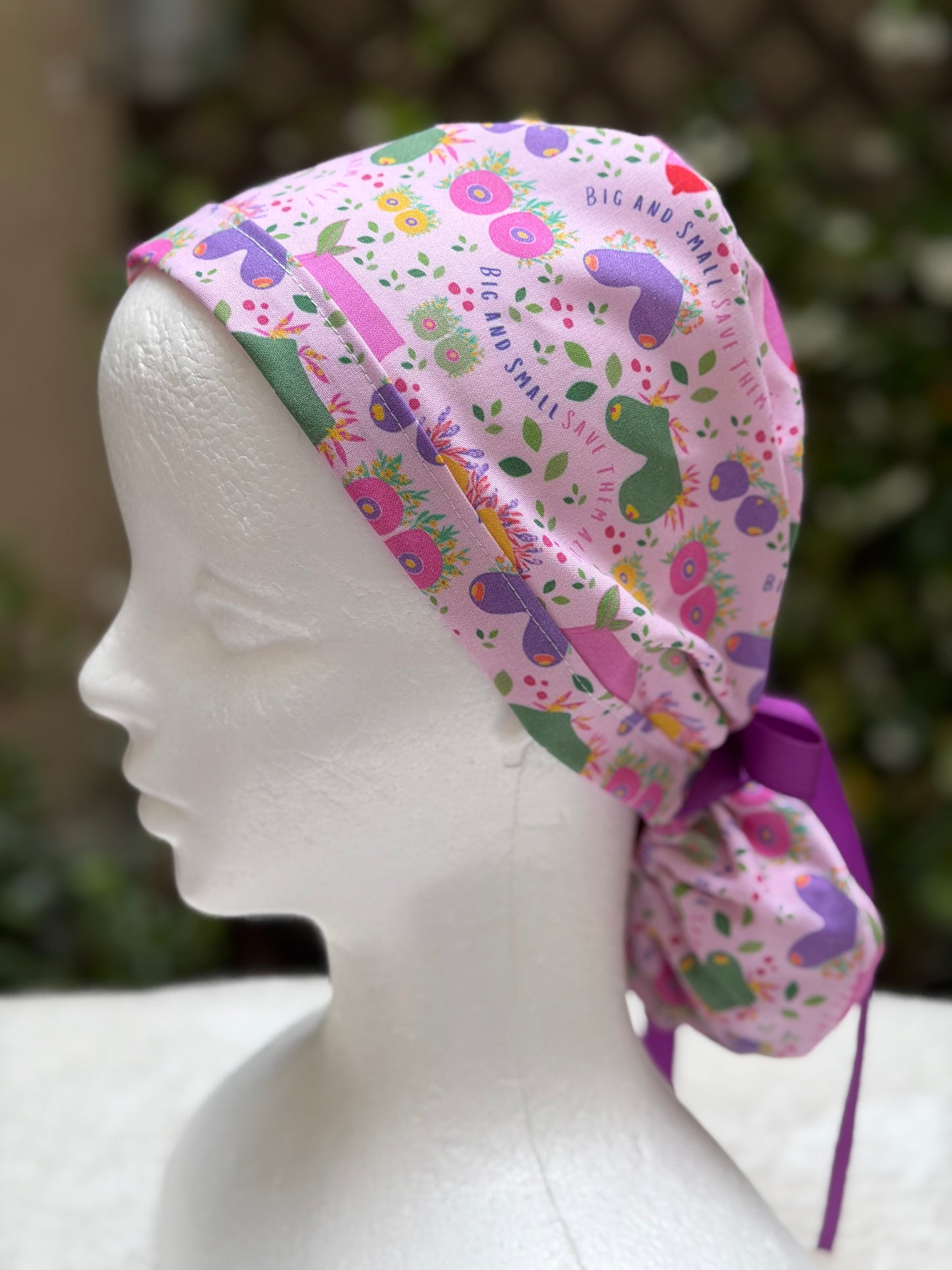 Purple Breast Ponytail Scrub Cap