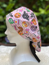 Load image into Gallery viewer, Pink stripe Halloween Ponytail scrub cap
