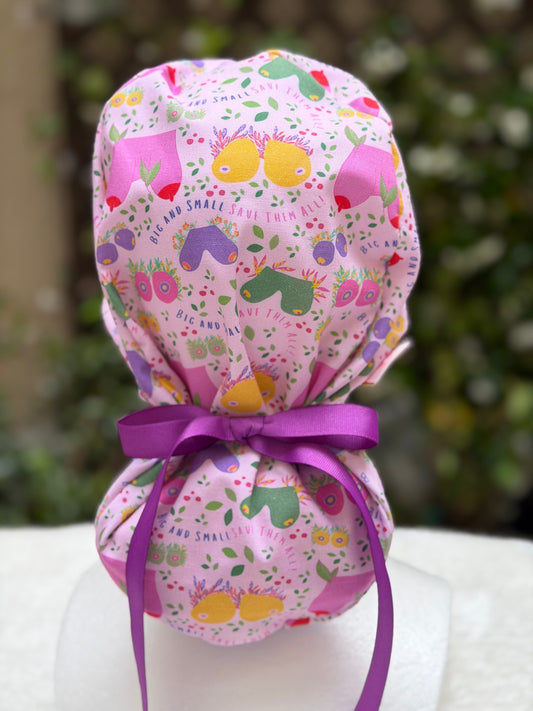 Purple Breast Ponytail Scrub Cap