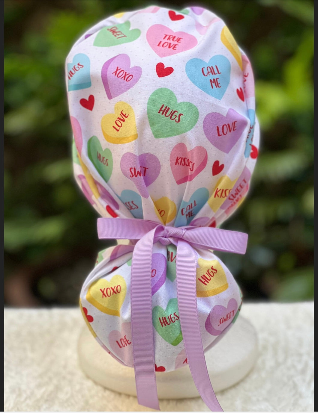 Candy Hearts Ponytail Scrub Cap