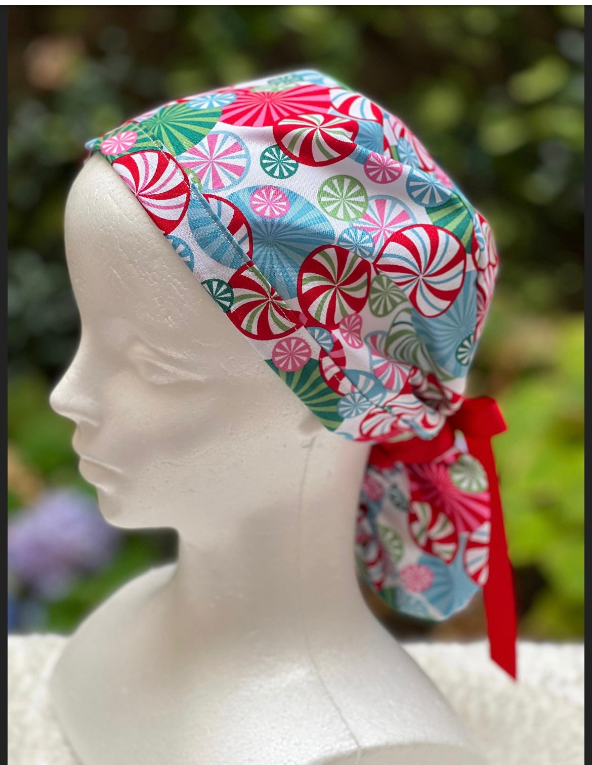 Candy Swirl ponytail scrub cap