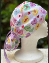 Load image into Gallery viewer, Candy Hearts Ponytail Scrub Cap
