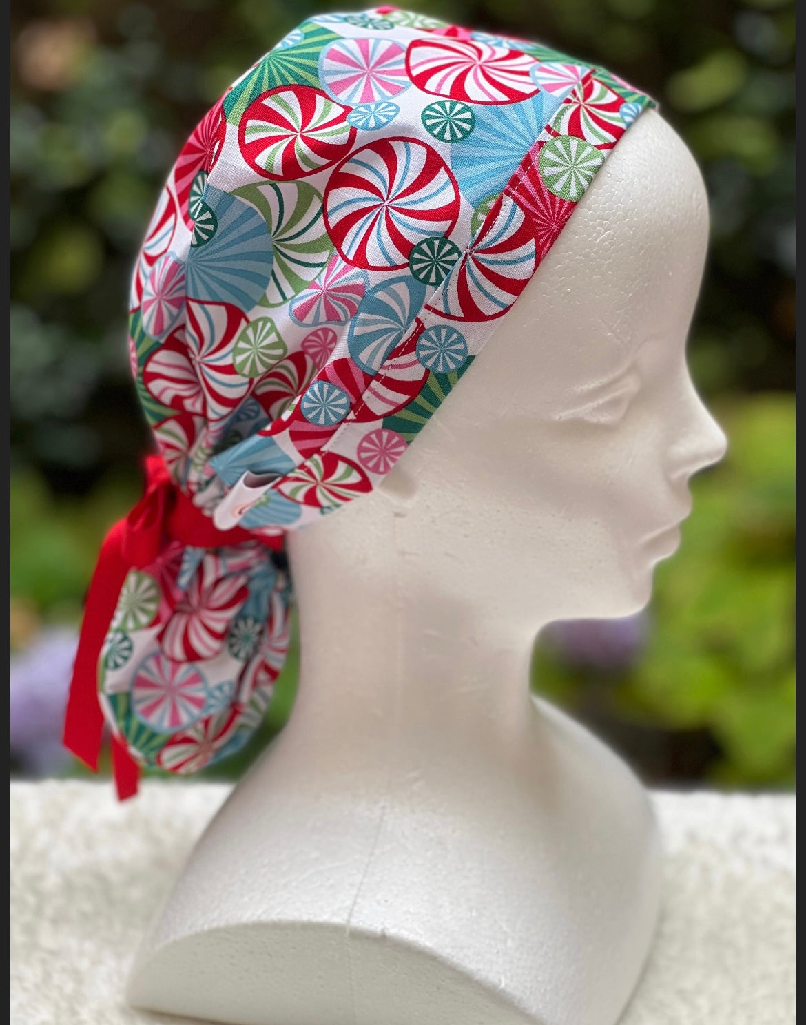 Candy Swirl ponytail scrub cap