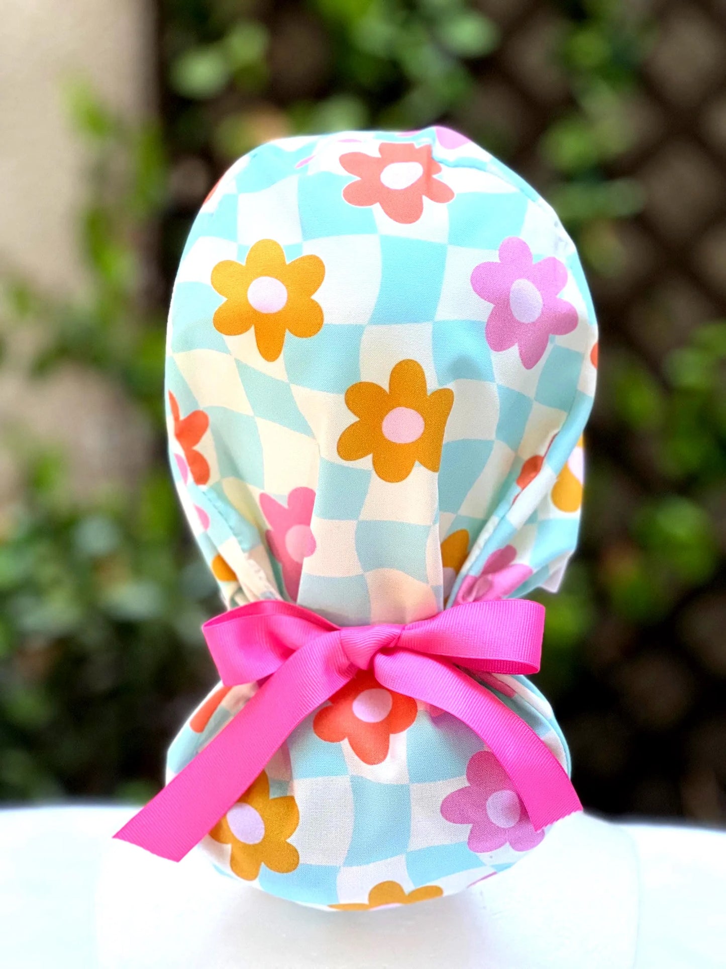 Retro floral Ponytail Scrub Cap
