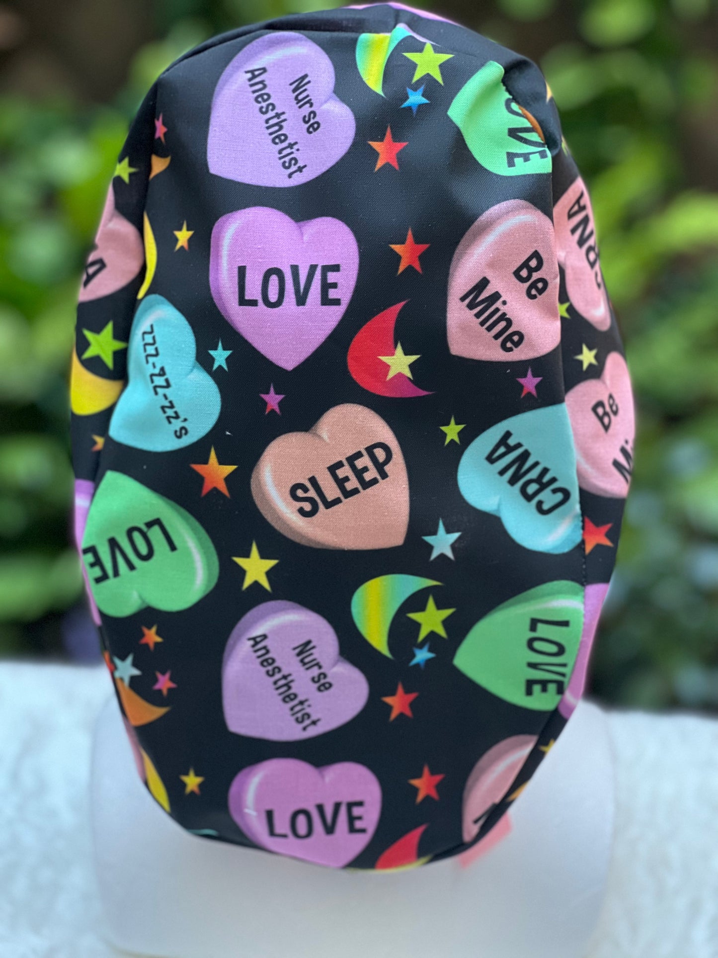 CRNA Valentine Ponytail Scrub cap
