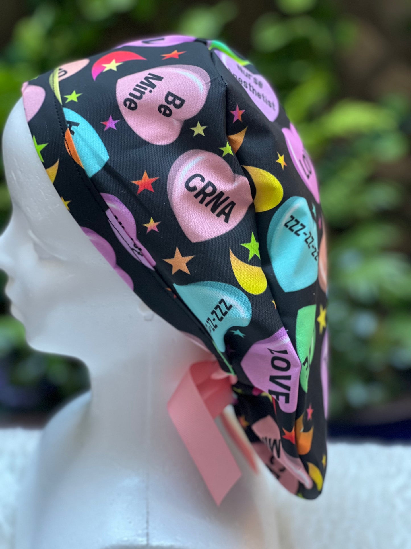 CRNA Valentine Ponytail Scrub cap