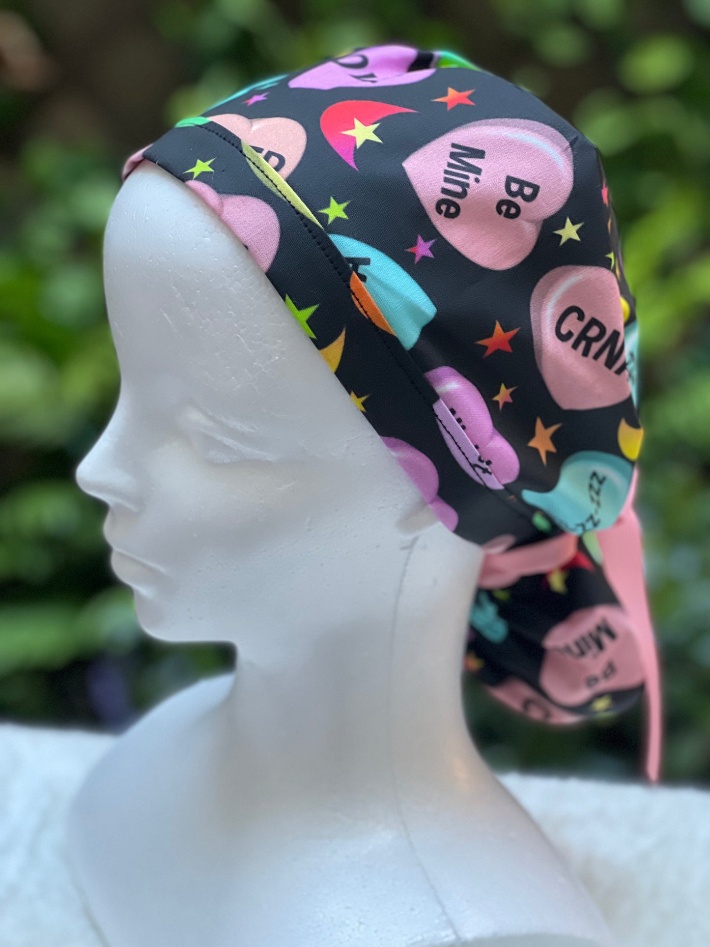 CRNA Valentine Ponytail Scrub cap