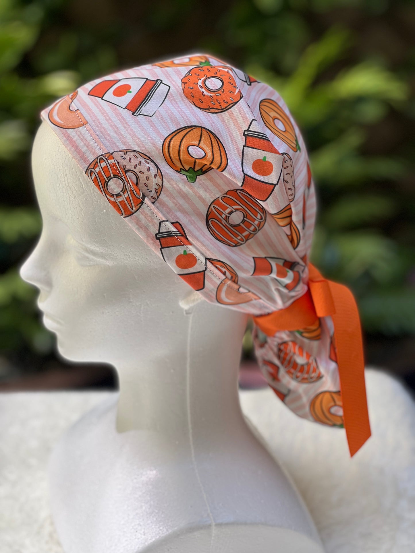 Pumpkin Spice Latte Ponytail scrub cap