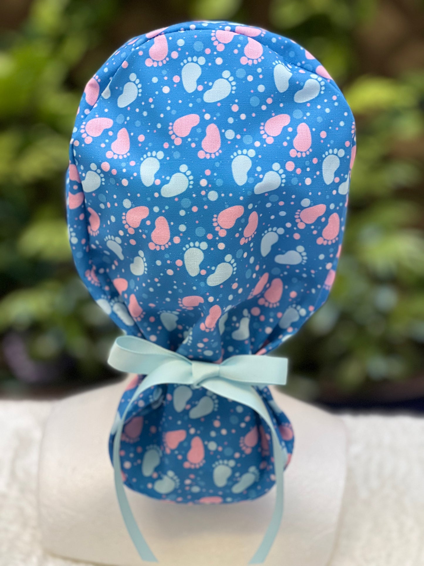 Baby Footprints  Ponytail Scrub Cap