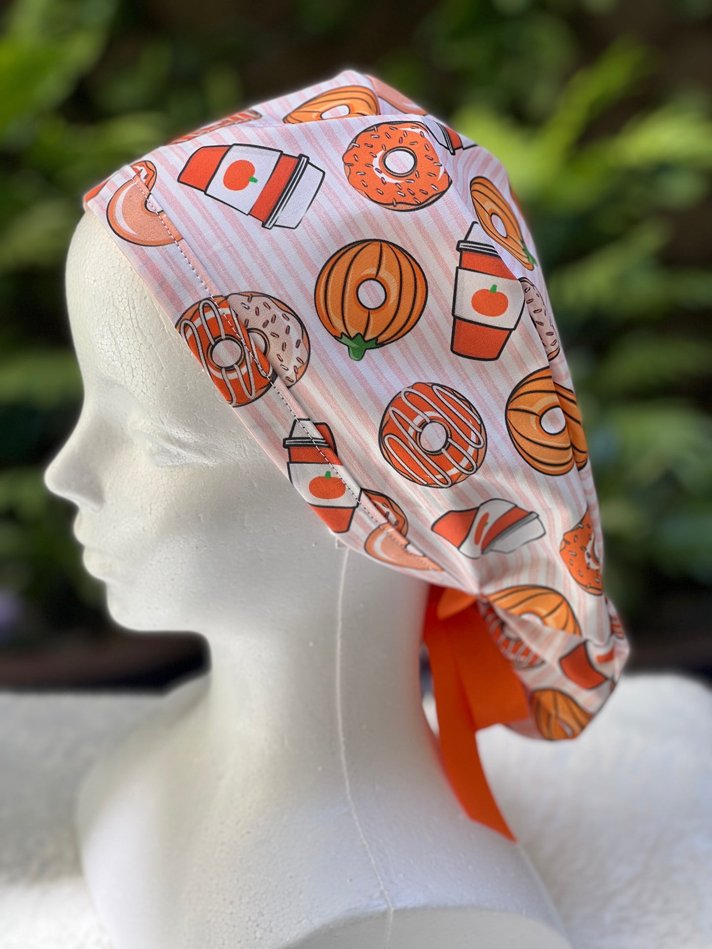 Pumpkin Spice Latte Ponytail scrub cap