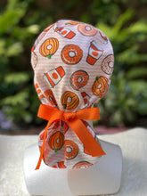 Load image into Gallery viewer, Pumpkin Spice Latte Ponytail scrub cap
