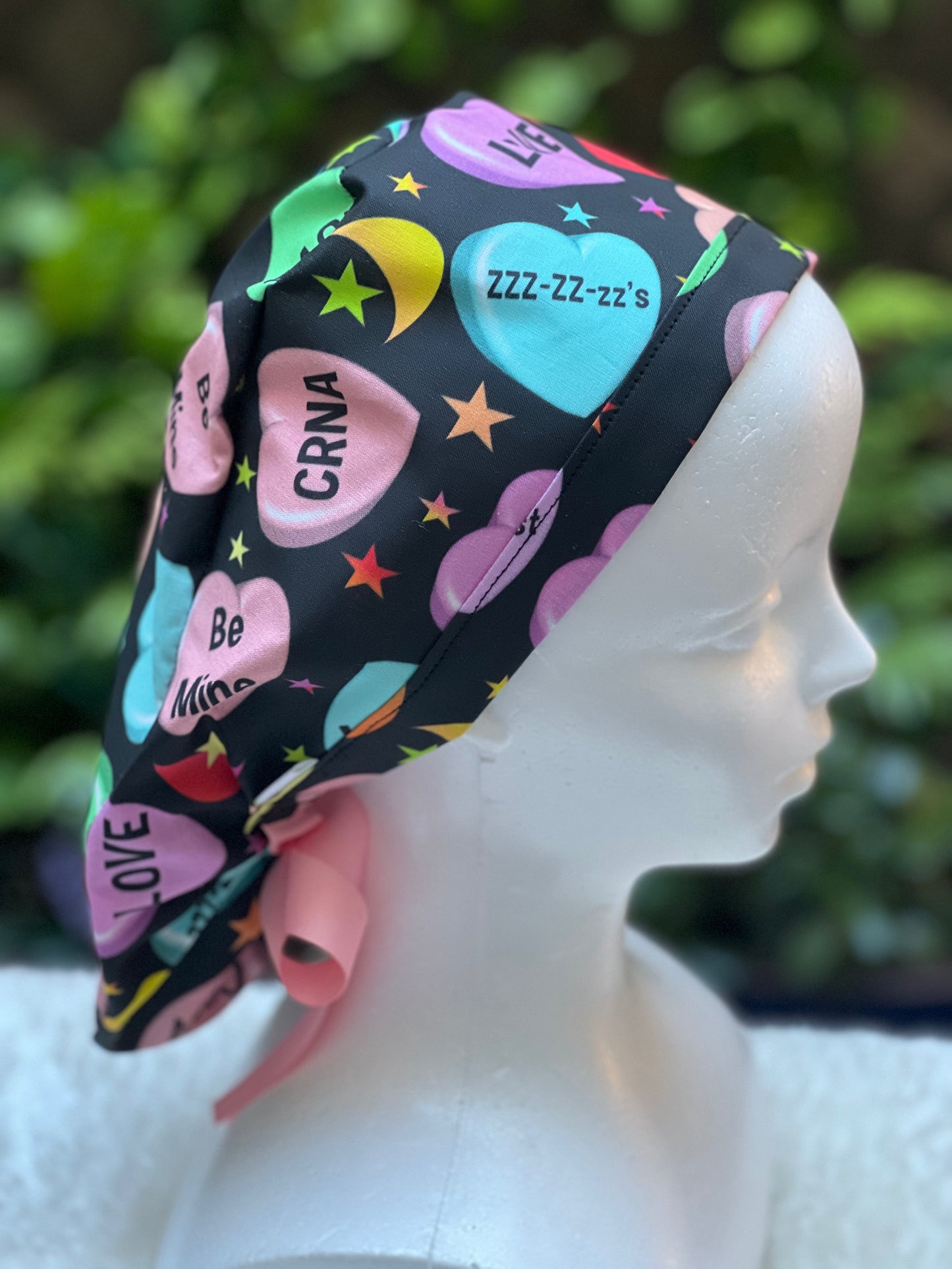 CRNA Valentine Ponytail Scrub cap