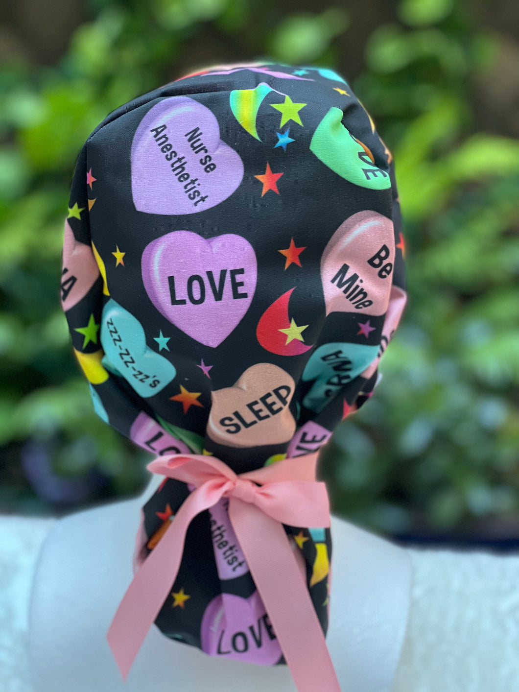 CRNA Valentine Ponytail Scrub cap