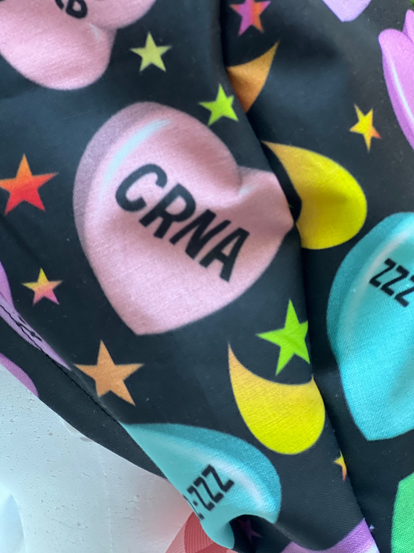 CRNA Valentine Ponytail Scrub cap